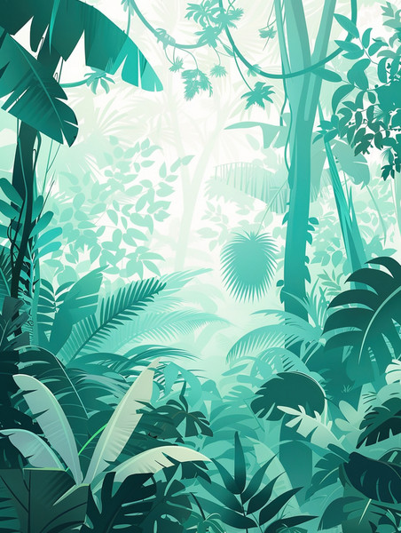 创意手绘绘画艺术绿色森林树叶的背景