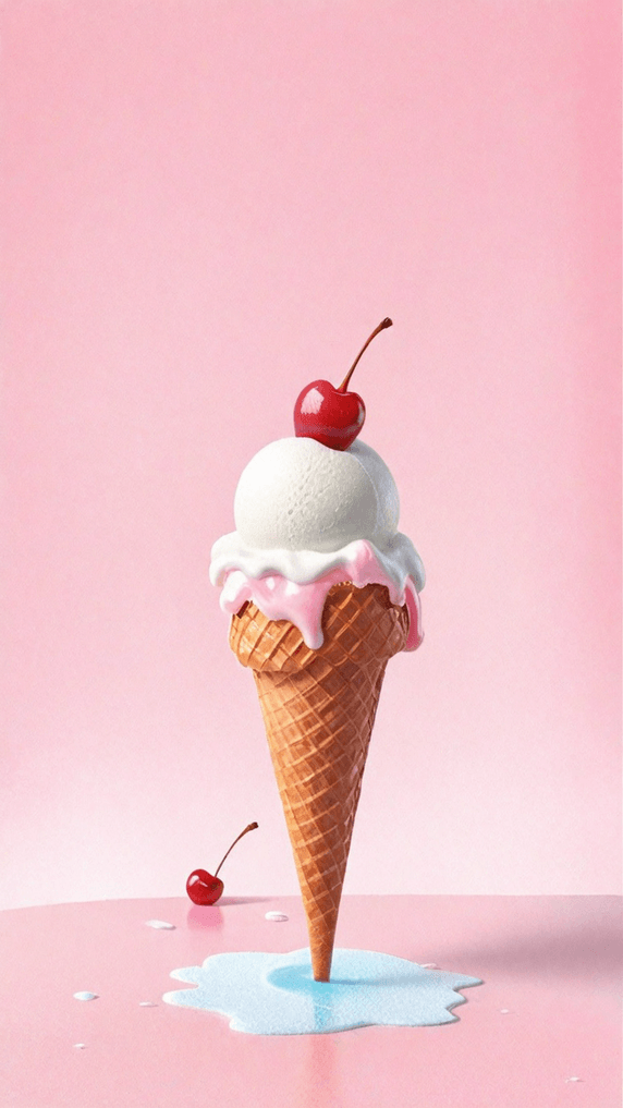 创意夏天冷饮3D草莓奶油冰淇淋球背景素材