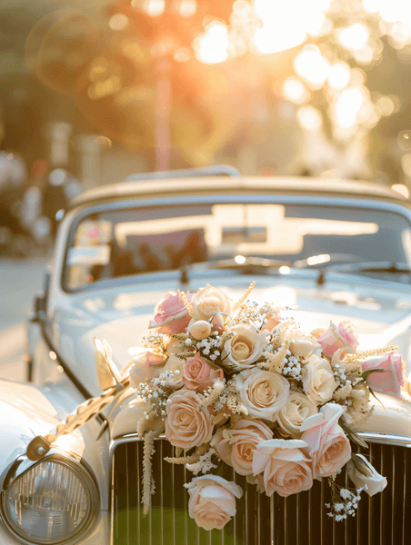 创意刚刚结婚的车漂亮的婚车带铭牌刚刚结婚订婚