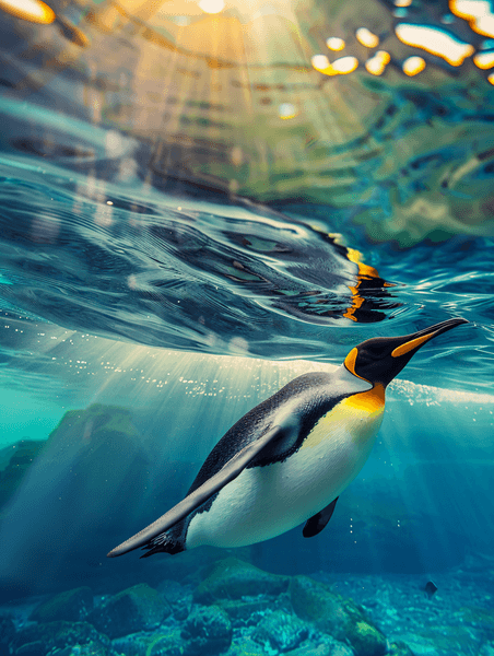 创意企鹅水下孤立肖像南极动物摄影照片