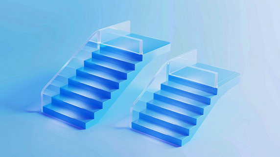 创意透明蓝色楼梯合成创意素材背景