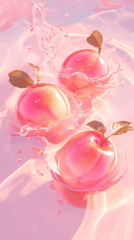 创意清凉冰爽水果冰块粉色水蜜桃背景素材