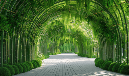 创意翠竹林拱门曲线优美文艺夏天夏季植物