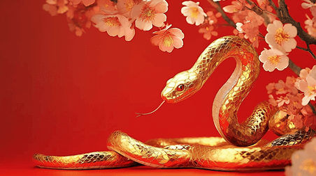 创意国风新年国潮红色春节蛇年梅花金蛇背景