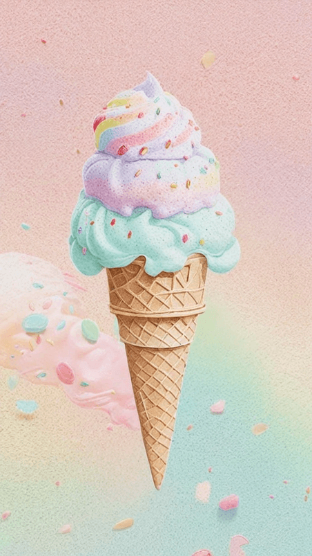 创意夏天冷饮蓝黄色奶油冰淇淋球背景图