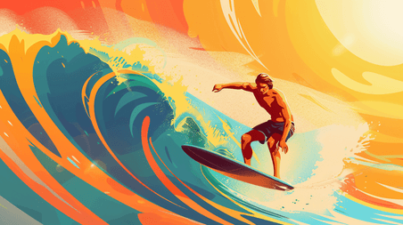 创意夏天夏季运动正在冲浪的男性插画20
