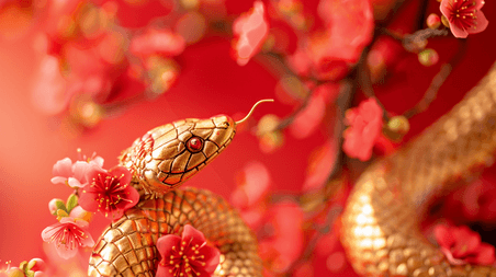 创意国潮红色春节蛇年梅花金蛇背景
