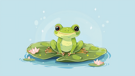 夏天夏季荷塘荷花创意荷叶上的青蛙插画7