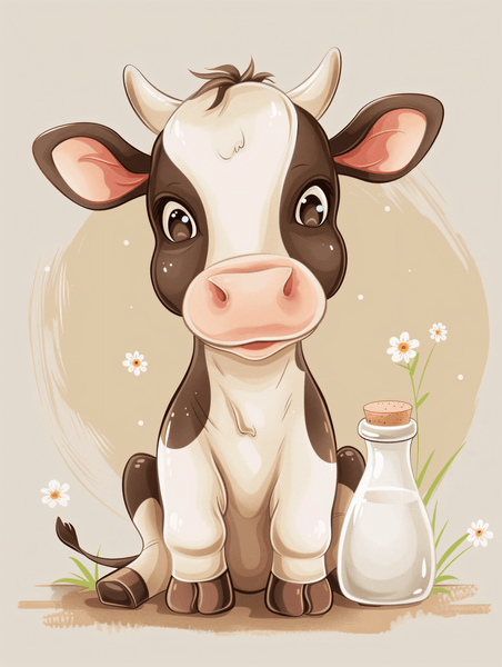 创意卡通奶牛牧场畜牧业乳业乳制品牛奶插画19