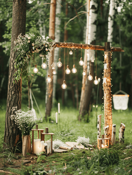 创意森林婚礼装饰质朴的仪式婚纱照文艺清新草地