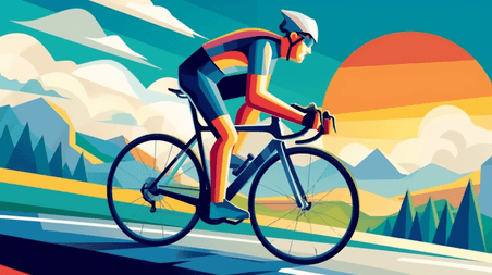 创意扁平插画自行车运动员自行车运动骑行