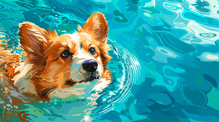 创意游泳的可爱狗狗宠物动物插画11