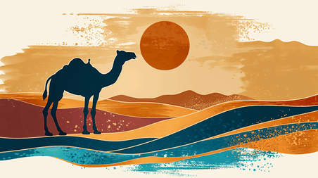 创意沙漠中的骆驼插画15