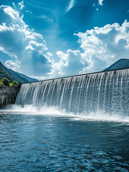 创意大型水库坝墙放水风景新能源水能势能