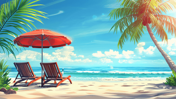 创意海边沙滩遮阳伞躺椅4