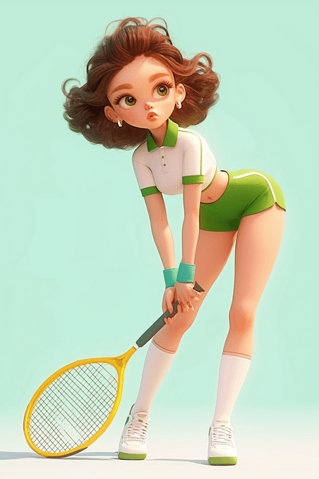 创意海报女孩运动网球手绘3d立体插图