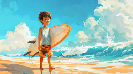 创意拿着冲浪板的男孩运动体育夏天夏季插画24