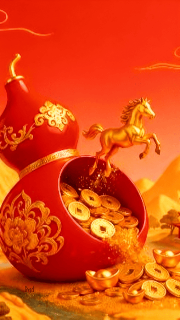 创意马年新年新春宝葫芦金马喜庆新年背景