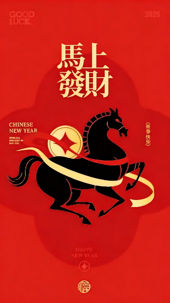 创意马上发财马年汉风小黑马红包封面套图素材