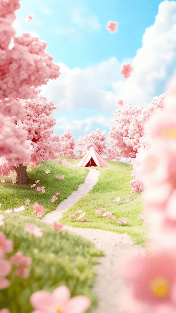 创意春天浪漫梦幻桃花开春花烂漫桃花季背景图片