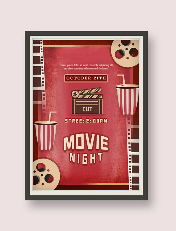 复古扁平电影卡板海报