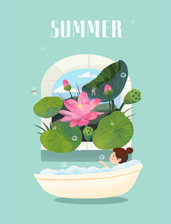 四季风景窗户开花之夏天竖图