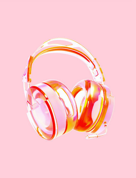 粉色3D立体耳机玻璃材质C4D