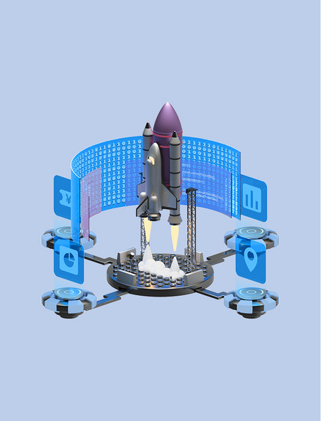 3D太空宇宙火箭发射微粒体科技C4D场景