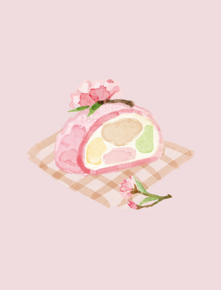 春天水彩樱花系列甜点美食