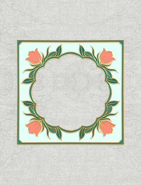 国风浮雕花卉珐琅窗户纹理边框