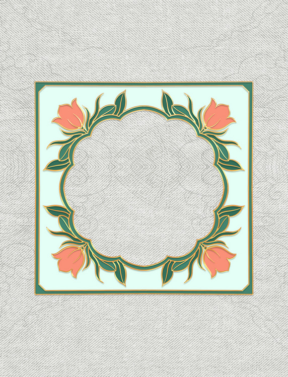 国风浮雕花卉珐琅窗户纹理边框