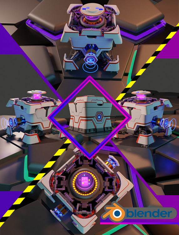 紫色机械科幻元素机械箱子