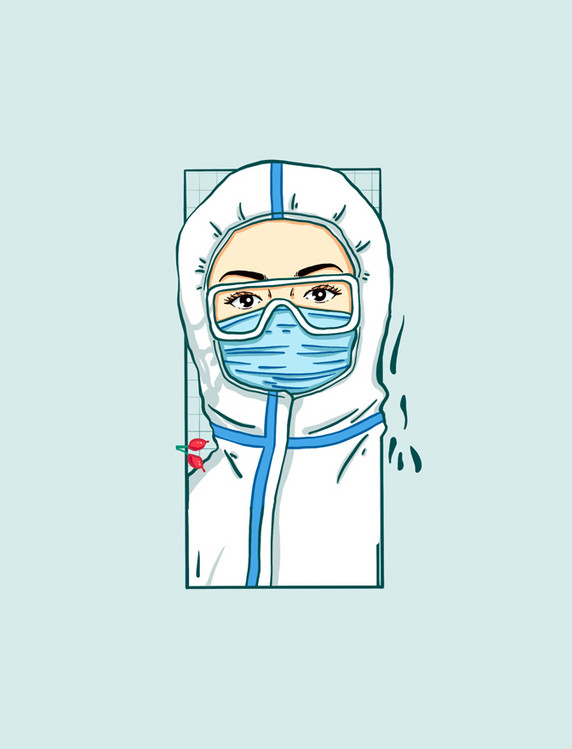 卡通漫画医护人员大白防护服