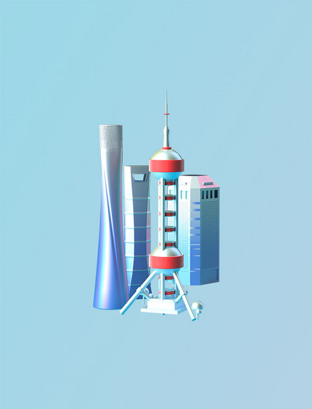 3D城市建筑场景模型图之上海东方明珠