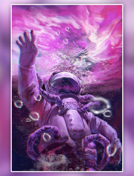 幻梦坠入水中的宇航员航天元宇宙太空宇航插画