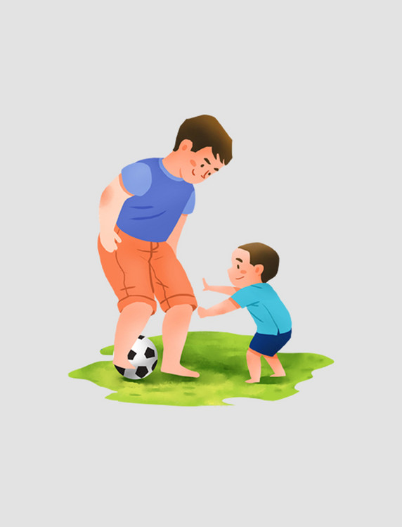爸爸和儿子踢球场景