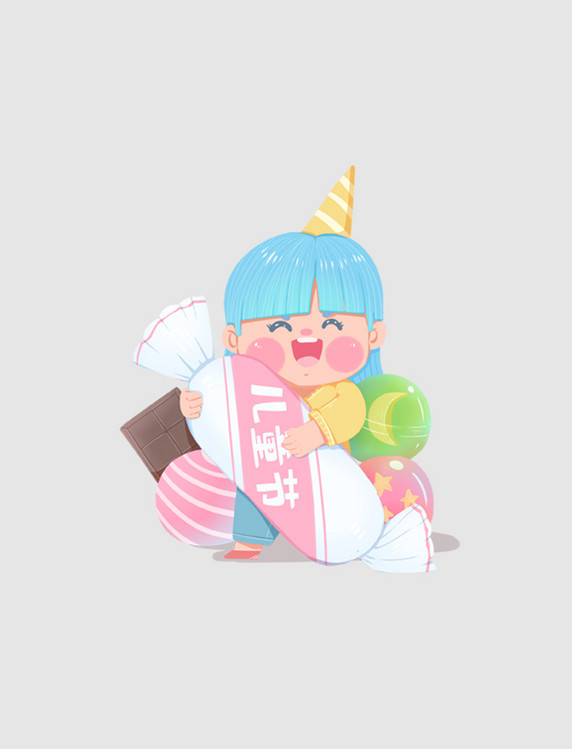 六一儿童节卡通糖果小女孩