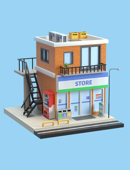 3D商店便利店楼梯自动售货机微场景