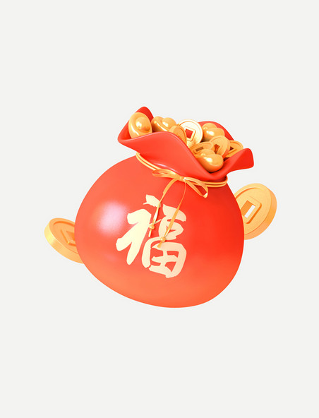 红金C4D立体新年喜庆福袋金币春节年货节