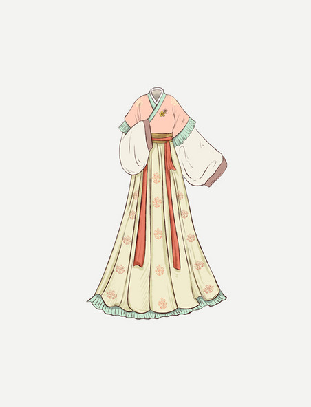 手绘古代端庄女性汉服传统服饰