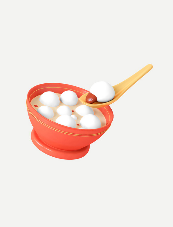 红色C4D立体新年元宵节汤圆春节年货节