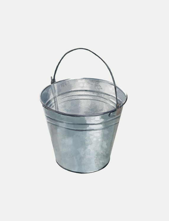 手绘水彩劳动工具水桶铁通手账贴纸