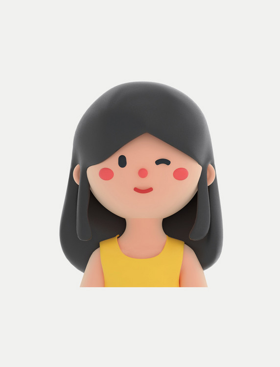 3D立体C4D黑发女生头像