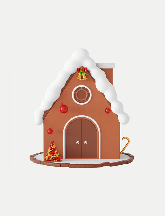 灰色卡通可爱C4D立体圣诞雪地小房子