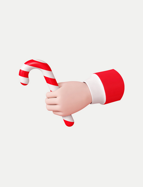 红色卡通3D立体圣诞圣诞节手拿拐杖双旦