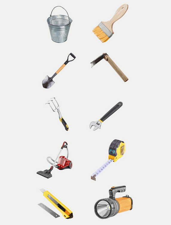 手绘水彩劳动工具水桶铁通手账贴纸