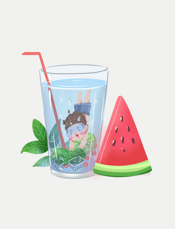 夏至立夏游泳饮料西瓜夏天夏天