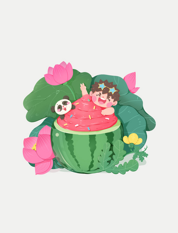 立夏大暑小暑节气夏天夏季荷花西瓜沙冰解暑