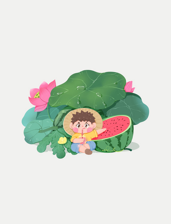 立夏大暑小暑节气夏天夏季西瓜荷花纳凉避暑