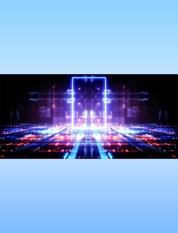 蓝色渐变霓虹科幻风3D立体空间C4D背景